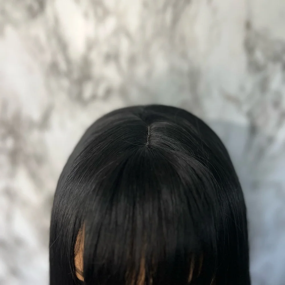 33 Inch Long Black Wig With Bangs Thick beautiful Hair